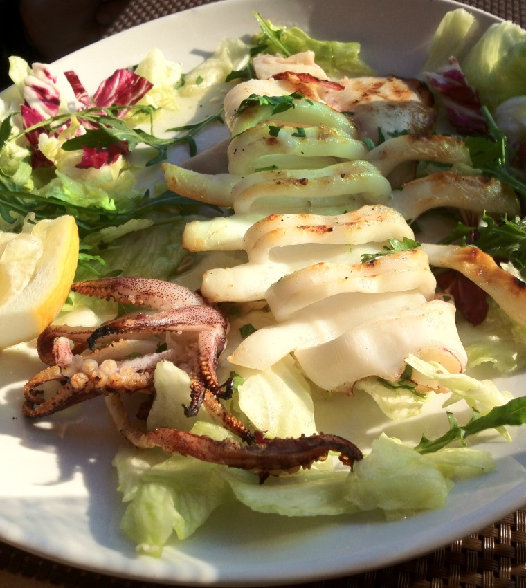 Grilled Calamari seasoned with just lemon juice and olive oil at Anima e Cozze restaurant.  