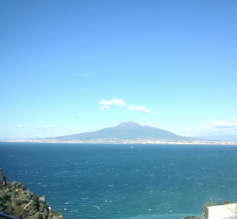 The turquoise waters of the Gulf of Sorrento with the majestic Vesuvius. 
